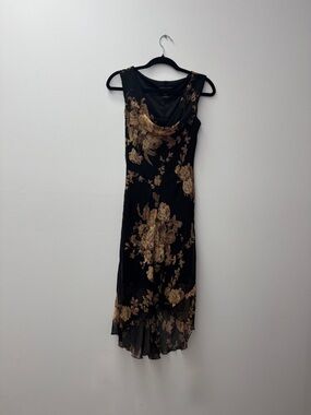 connected apparel Black Floral High-Low Cowl Neck Dress